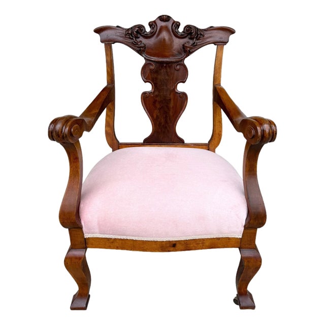 Early 20th Century Victorian Pink Upholstered Chairs With Open Back For Sale