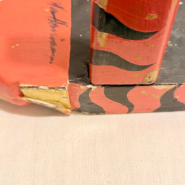 Mid-Century Artist Signed Carved Folk Art Tiger Footstool For Sale - Image 9 of 12