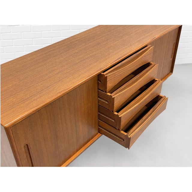Brown Mid Century Modern Styled Teak Credenza | Scandinavian Media Console | Handmade Reclaimed Wood Sideboard For Sale - Image 8 of 12