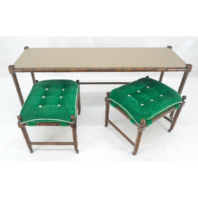 Mid Century c1970s Faux Bamboo Console Sofa Table & Pair Nesting Benches MINT! For Sale - Image 14 of 18