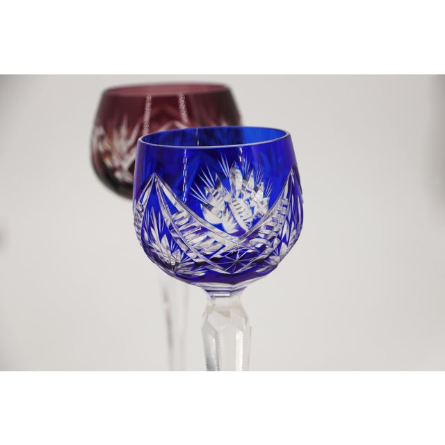 Wine 1900s Set of Six Colored Bohemia Crystal Wine Glasses For Sale - Image 8 of 16