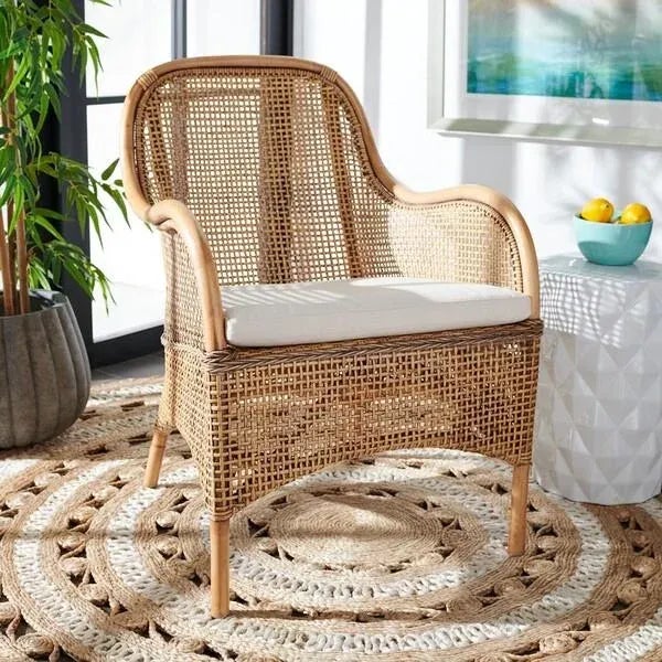 Contemporary Charlie Rattan Accent Chair with Cushion - Dark Natural/White For Sale - Image 3 of 11