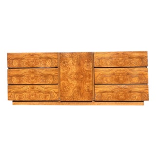Vintage Milo Baughman for Lane Burl Wood Long Dresser or Credenza in Mid Century Modern Design For Sale