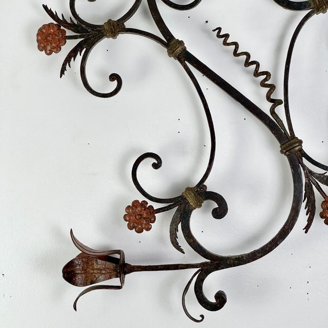 Mid 20th Century Vintage Architectural Salvage Wrought Iron & Brass Wall Decor With Floral and Scroll Motif For Sale - Image 5 of 8