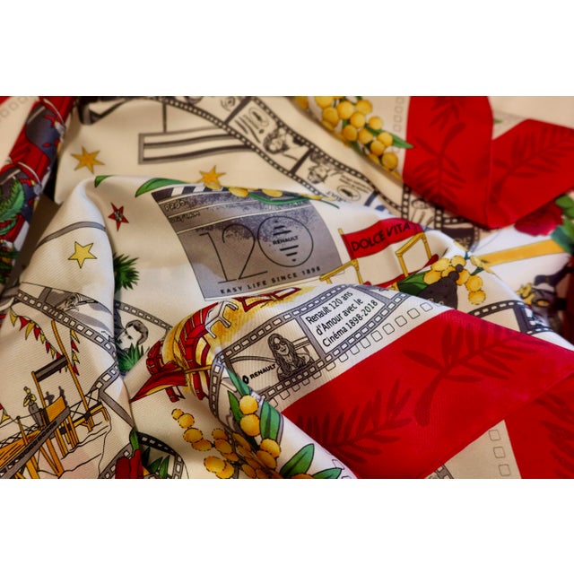 French Provincial Framed Collector Silk Scarf Renault Honoring the Cannes Film Festival - Orange Gold Frame For Sale - Image 3 of 5