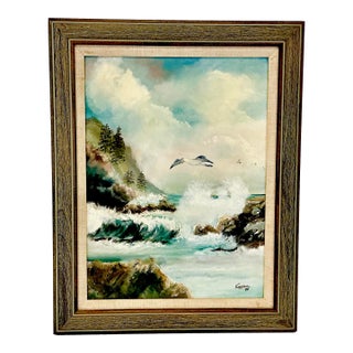 Mid-Century Impressionist Coastal Seascape Original Oil Painting, “Old North Sea”. For Sale