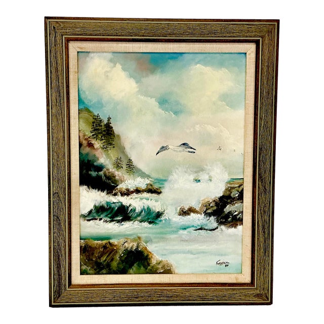 Mid-Century Impressionist Coastal Seascape Original Oil Painting, “Old North Sea”. For Sale