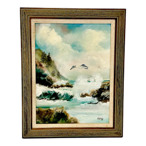 Mid-Century Impressionist Coastal Seascape Original Oil Painting, “Old North Sea”.