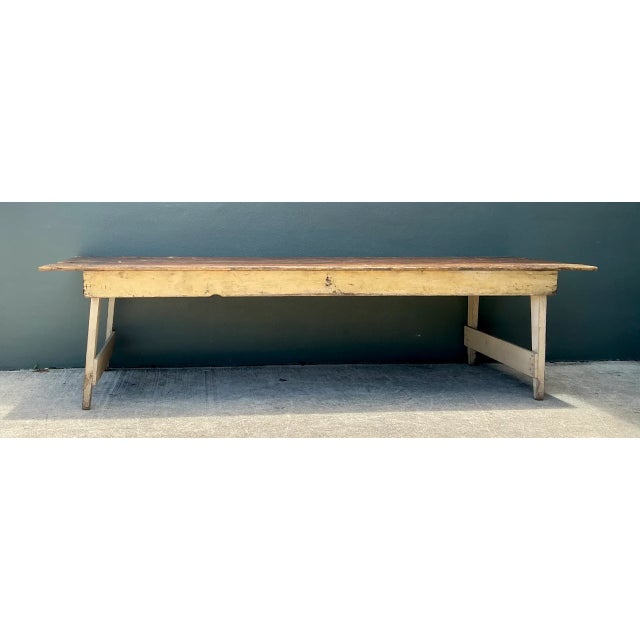 1920s Vintage Rustic Wood Farmhouse Table For Sale - Image 5 of 13