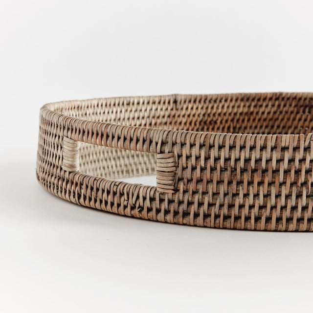 Farmhouse Burma Rattan Round Serving Tray Large For Sale - Image 3 of 4