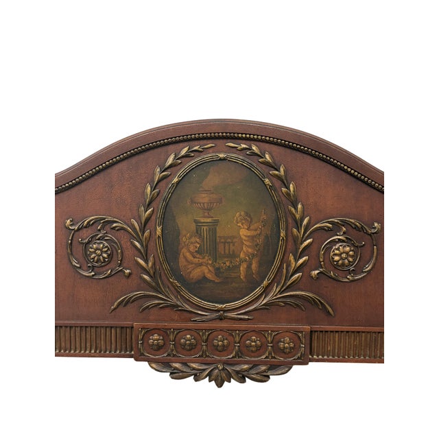 Brown Antique Neoclassical Mahogany Twin Bed Frame With Hand-Painted Classical Medallions & Gilt Decoration For Sale - Image 8 of 10