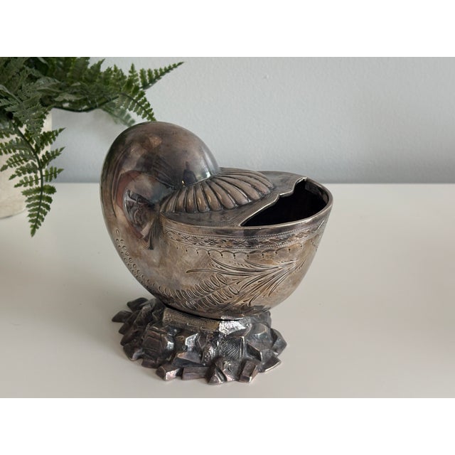 Late 19th Century Victorian Silver Plated Nautilus Shell Spoon Warmer – Decorative Engraving For Sale - Image 9 of 12