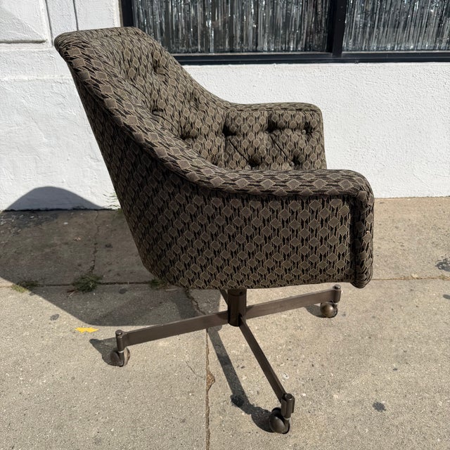 1970's Vintage Upholstered Swivel Desk Chair For Sale - Image 4 of 8