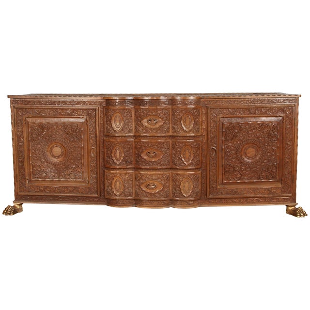19th-Century Javanese Hand-Carved Wood Sideboard With Claw Feet For Sale - Image 4 of 12
