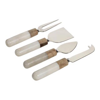 Marble and Wood Cheese Tools, Set of 4 For Sale