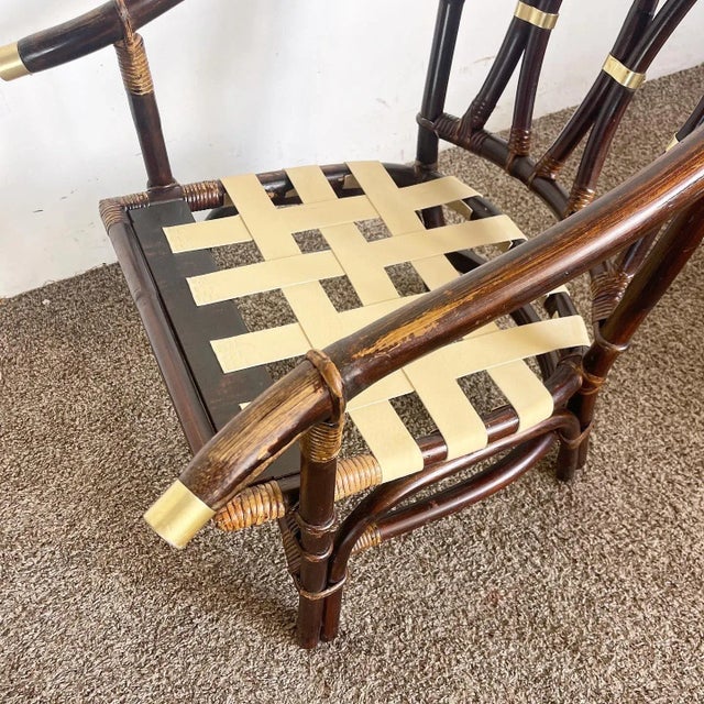 Brown Chinoiserie Bamboo Rattan Ming Style Arm Lounge Chair For Sale - Image 8 of 10