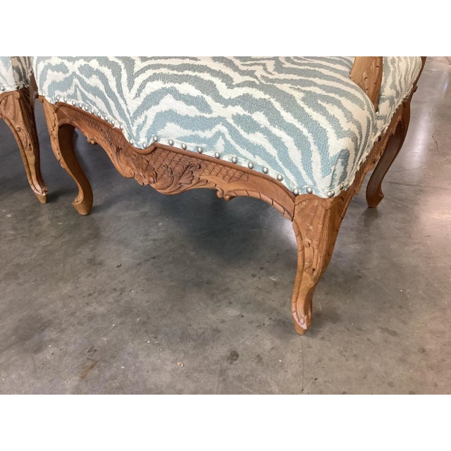 Wood French Walnut Fauteuils Newly Upholstered in Stroheim Animal Print For Sale - Image 7 of 14
