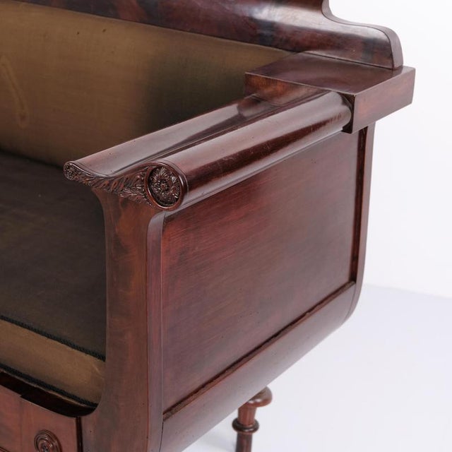 Antique Empire Sofa in Mahogany with Turned Legs and Brown Upholstery, 1830s For Sale - Image 4 of 10