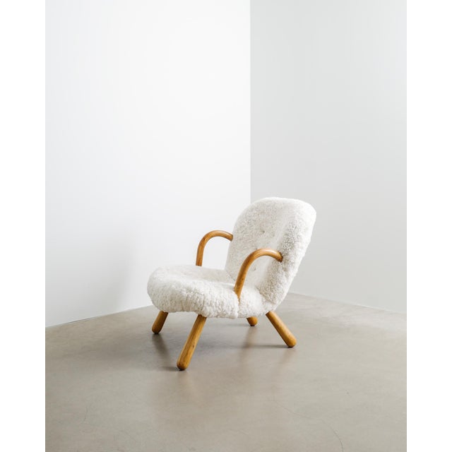 Wood Vintage Danish Wooden Sheepskin Clam Chair by Arnold Madsen for Madsen & Schubell Denmark, 1940s For Sale - Image 7 of 7