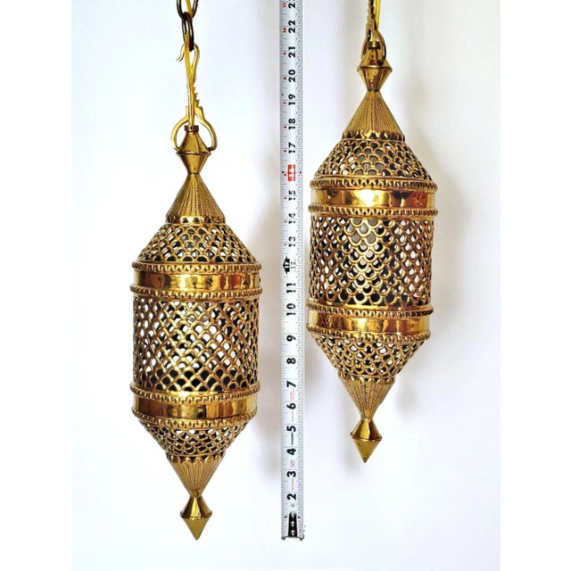 Lamp Pair Brass Pendant Lights Restored For Sale In Miami - Image 6 of 14
