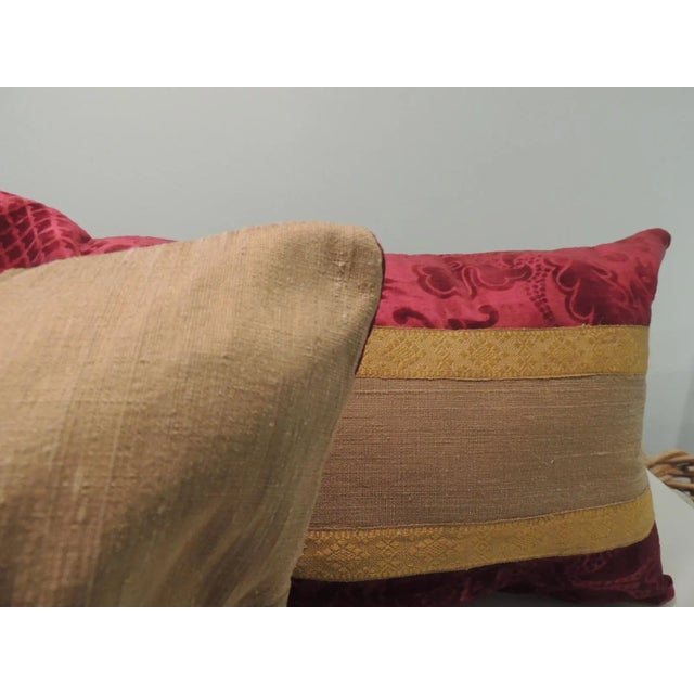 Antique Red and Gold Silk Velvet Decorative Lumbar Pillows - Set of 2 For Sale - Image 4 of 6