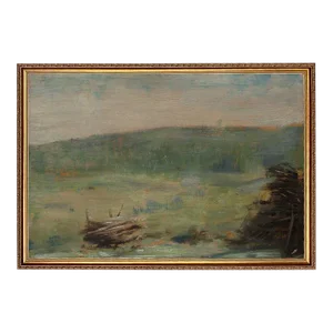 "Landscape at Saint-Ouen" Contemporary Reproduction Print on Canvas After Georges Seurat, Framed 32x22