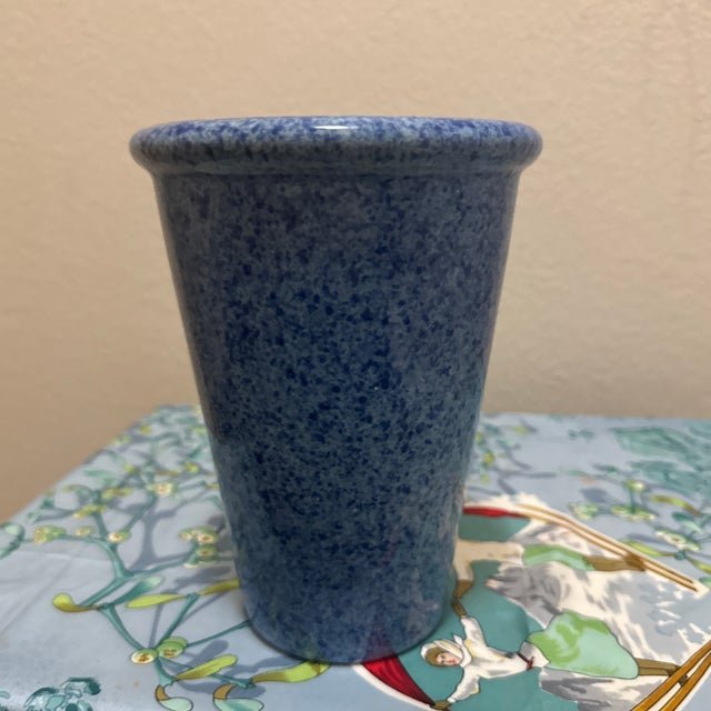 Ceramic Vintage Minimalist Flared Ceramic Vessel in Speckled Cobalt Blue Glaze For Sale - Image 7 of 7