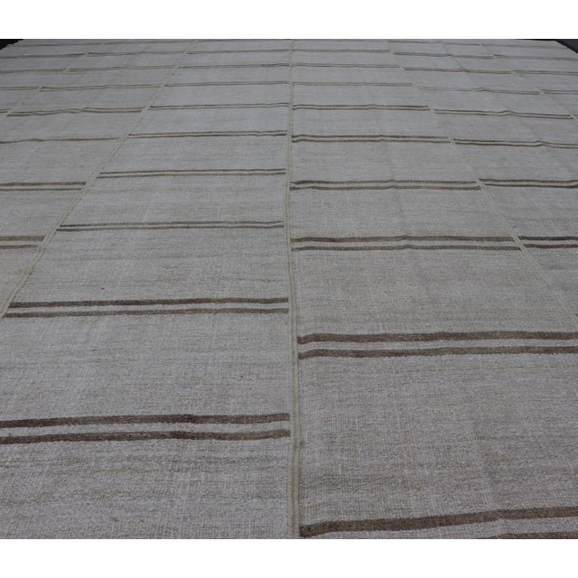 Mid 20th Century Large Vintage Paneled Kilim Flat-Weave Stripe in Neutral Tones of Cream & Brown 12'2 X 14'8 For Sale - Image 5 of 12