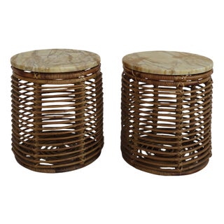Vintage Italian Rattan and Bamboo Coffee Tables, 1960s, Set of 2 For Sale