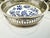 Vintage Blue & White Porcelain Coaster Set With Pierced Metal Tray, Blue Onion Style Barware Set For Sale - Image 4 of 9
