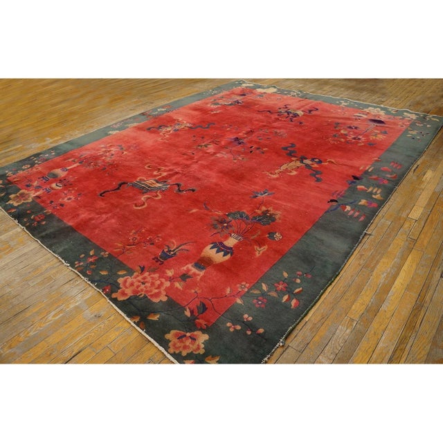 Art Deco 1920s Antique Chinese Art Deco Rug Vase Floral Walter Nichols 8' 10'' X 11' 2'' For Sale - Image 3 of 9