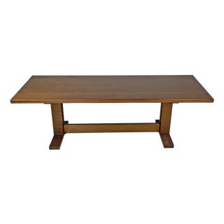 Italian Modern Rectangular Wooden Dining Room Table with Two Central Beams, 1970s For Sale