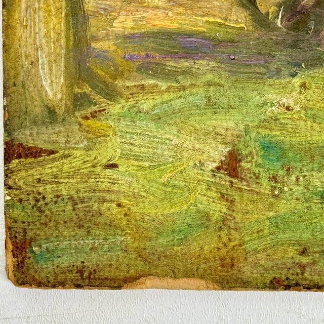 Post Impressionist Early 20th Century Joyous Original O/B Post Impressionist Painting of Scenic River Scene With Vine Covered Pergola For Sale - Image 3 of 10