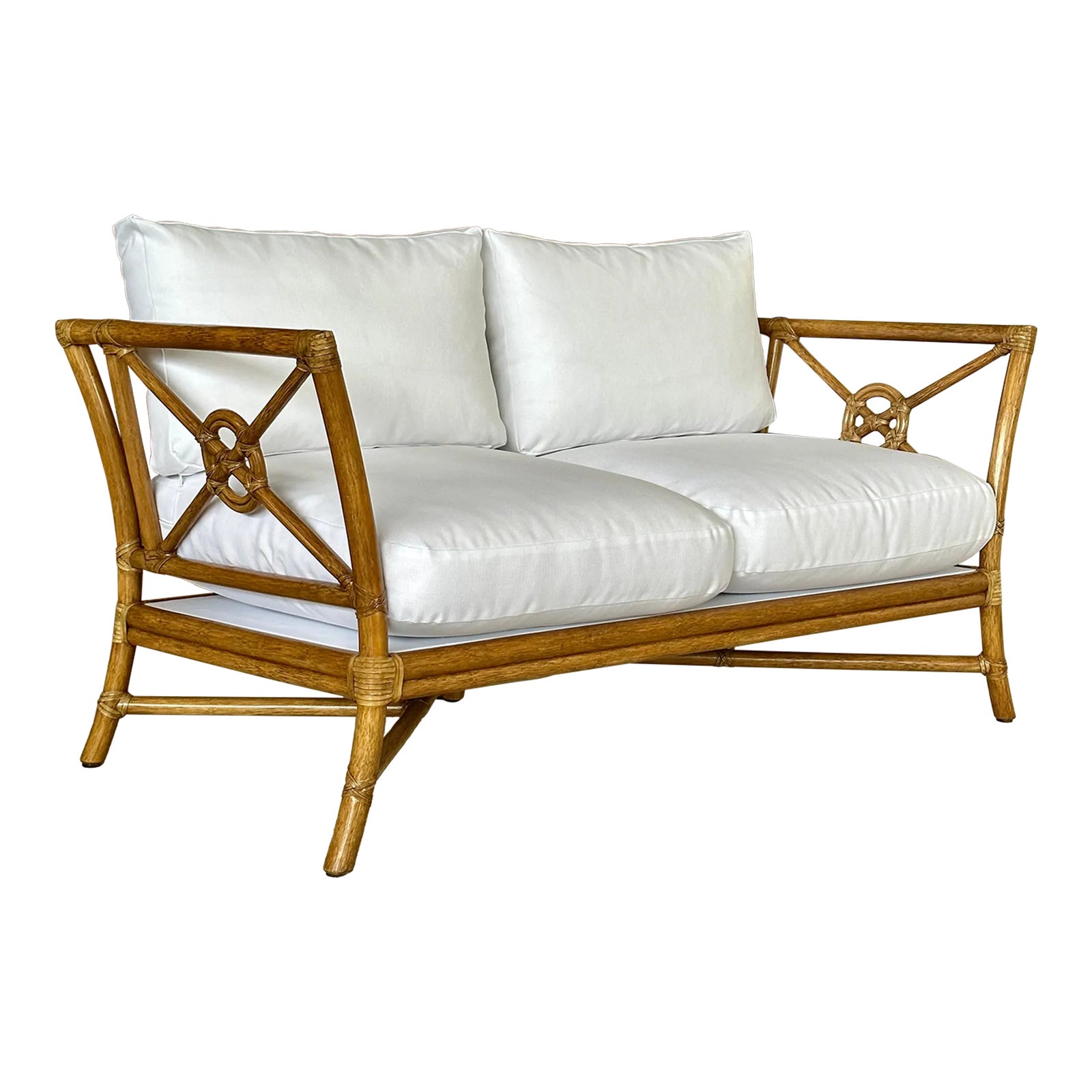 McGuire Organic Modern Rattan Target Settee Loveseat Custom Upholstered ...