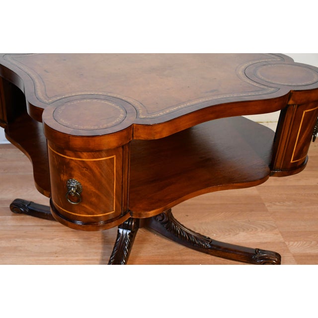 1930 English Regency Mahogany & Leather Top Center Table / Hall Table For Sale - Image 9 of 15