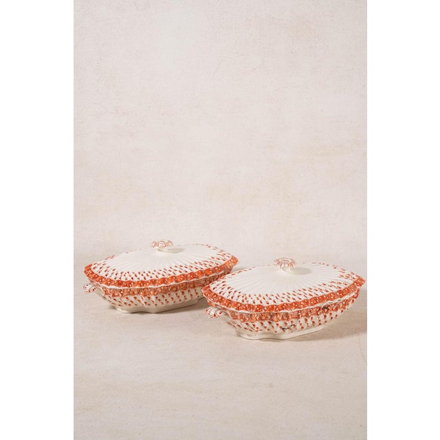 Shell Spode ‘Old Crow’ Orange/Coral Dishes C. 1890 - 40 pcs For Sale - Image 7 of 12