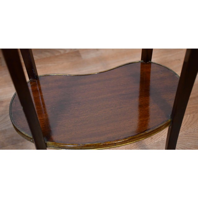 1930 Pair French Mahogany Inlay Marble Top Kidney Shape Nightstands Bedside Tables For Sale - Image 12 of 15