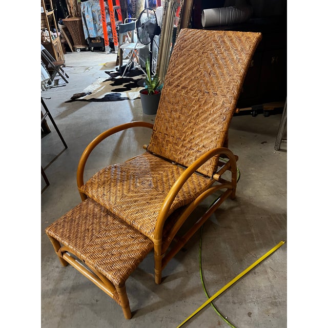 Wood 1970s Hemingway Rattan Lounge Chair With Extendable Footrest For Sale - Image 7 of 11