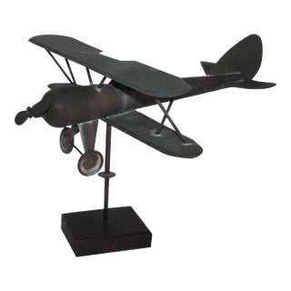 20th Century Patinaed Copper Airplane Weather Vane, Rare For Sale