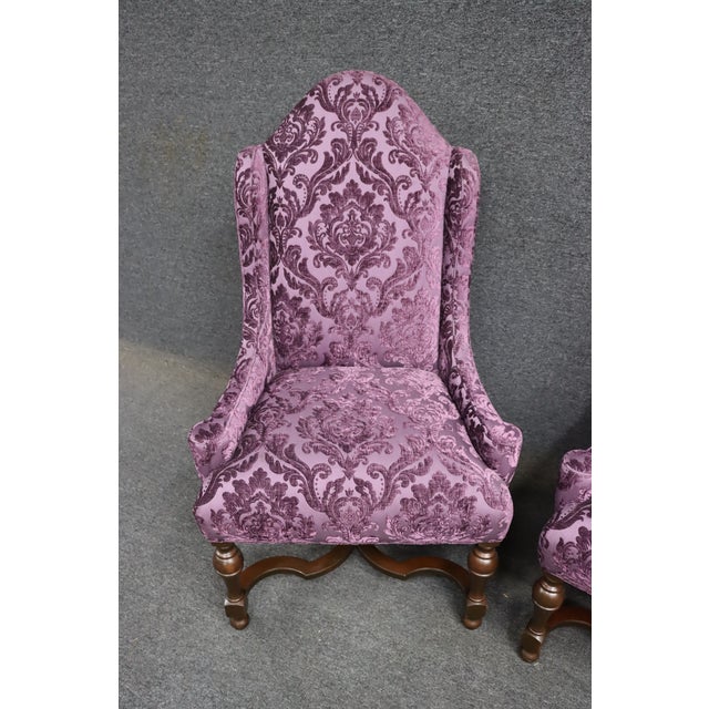 Purple Pair of William & Mary Style Wingback Chairs For Sale - Image 8 of 16