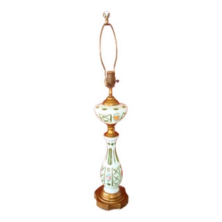 Bohemian Art Glass Floral Painted Table Lamp For Sale