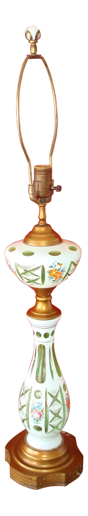 Bohemian Art Glass Floral Painted Table Lamp