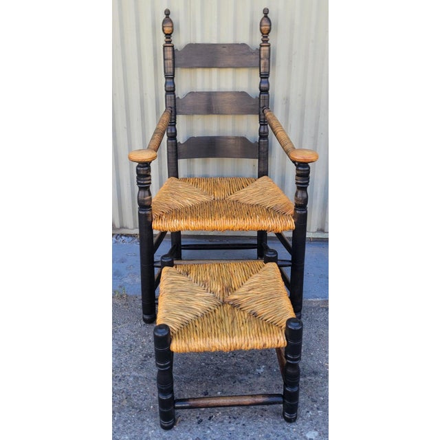 These amazing hand crafted and hand painted ladder back arm chair & matching ottoman or foot stool.The chair and ottoman...