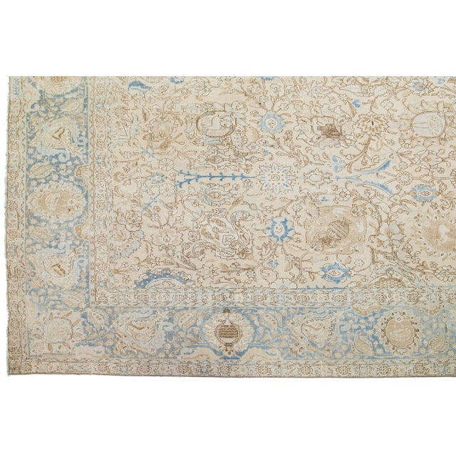 Allover Designed Antique Wool Rug Persian Tabriz From 1910s in Beige For Sale - Image 9 of 9