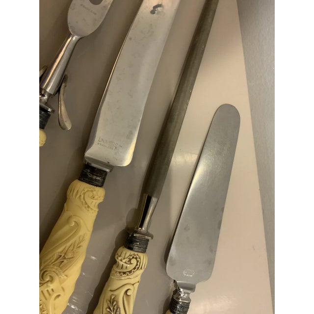 1930s Landers, Frary and Clark Carved Celluloid Flatware Set With Sterling Collar and Stainless Blades/Tines- 20 Pieces For Sale - Image 12 of 12