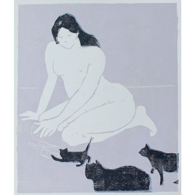 Cat Lady Original Woodblock Print by Michelle Farro For Sale - Image 12 of 12