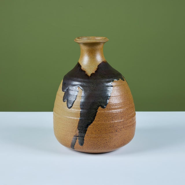 Mid-Century Modern Large Hand-Thrown Stoneware Drip Glaze Vase For Sale - Image 3 of 11