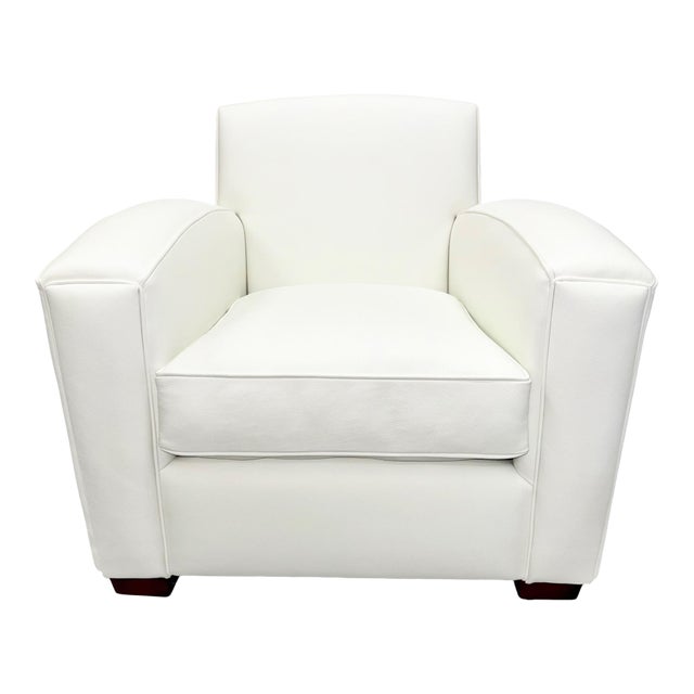 Pearl White Leather Club Armchair With Curving Arms For Sale