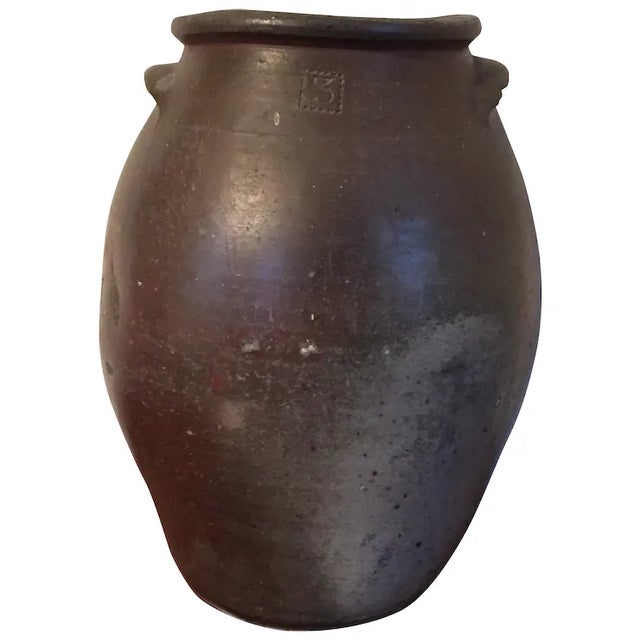 Antique Early 19th Century Virginia Ovoid Shape Handled Crock Storage Jar With Applied Handles Marked 3 For Sale - Image 11 of 11