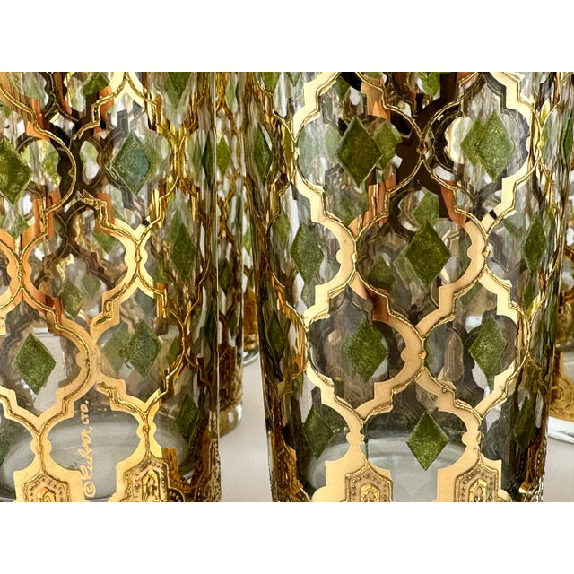 Vintage Mid Century Culver Gold and Green Moroccan Highball Glasses, Set of 12 For Sale - Image 10 of 14